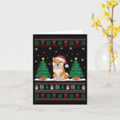 Santa Hat Shiba Inu Dog Kerstboom Lights Ugly Kaart (Gele Bloem)