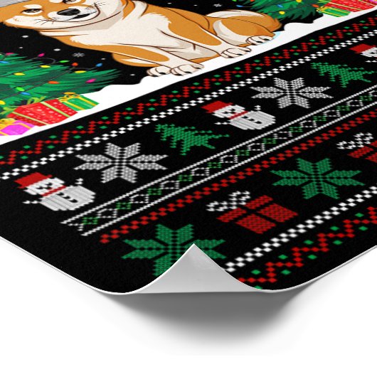 Santa Hat Shiba Inu Dog Kerstboom Lights Ugly Poster (Hoek)