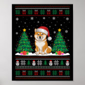 Santa Hat Shiba Inu Dog Kerstboom Lights Ugly Poster (Voorkant)