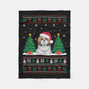Santa Hat Shih Tzu Dog Kerstboom Lights Ugly Fleece Deken