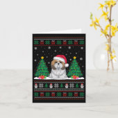 Santa Hat Shih Tzu Dog Kerstboom Lights Ugly Kaart (Gele Bloem)