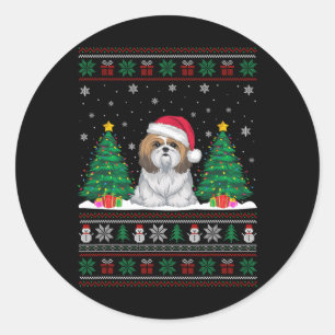 Santa Hat Shih Tzu Dog Kerstboom Lights Ugly Ronde Sticker