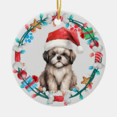 Santa Hat Shih Tzu Puppy Botkrans Keramisch Ornament (Voorkant)