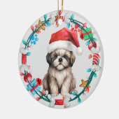 Santa Hat Shih Tzu Puppy Botkrans Keramisch Ornament (Links)