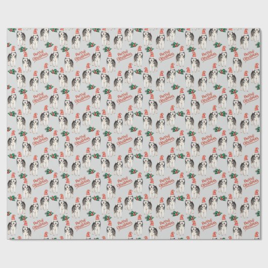 Santa Hat Siberian Husky kerstpapier Cadeaupapier (Vlak)