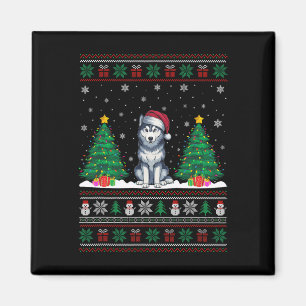Santa Hat Siberische Husky Dog Xmas Tree Lights Ug Magneet