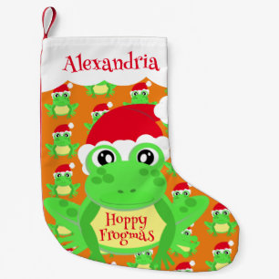 Santa Hat Sinaasappel Frog Cartoon Patroon Naam No Kleine Kerstsok