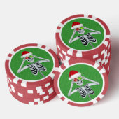 Santa Hat Skeleton Ornament Eyes on Green Sparkles Poker Chips (Opstapeling)