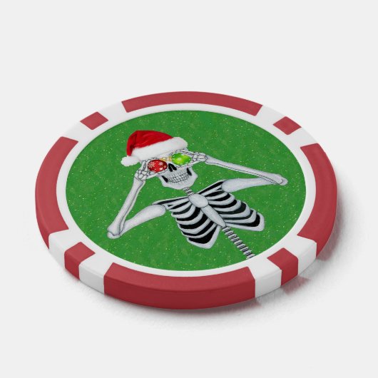 Santa Hat Skeleton Ornament Eyes on Green Sparkles Poker Chips (Enkel)