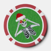 Santa Hat Skeleton Ornament Eyes on Green Sparkles Poker Chips (Achterkant)