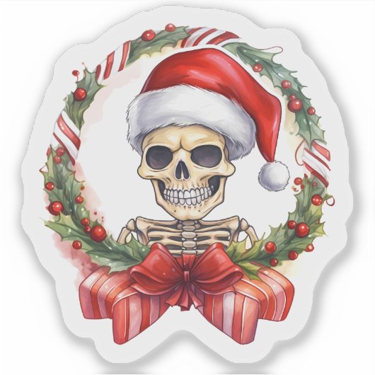 Santa Hat Skeleton voor Kerstmis Cheer Sticker (Voorkant)