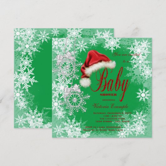 Santa Hat Sneeuwvlok Kerst Baby shower Kaart (Voorkant / Achterkant)