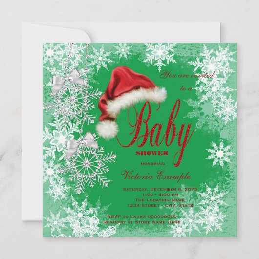Santa Hat Sneeuwvlok Kerst Baby shower Kaart (Voorkant)