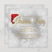 Santa Hat Snowflake Christmas Party Inivtations Kaart (Voorkant / Achterkant)