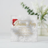 Santa Hat Snowflake Christmas Party Inivtations Kaart (Staand voorkant)