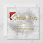 Santa Hat Snowflake Christmas Party Inivtations Kaart<br><div class="desc">Fun red Santa hat white and gold snowflake Christmas party uitnodiging with cute red Santa hat on a pretty snowflake background. This elegant snowflake Christmas party uitnodiging is easily customized for your event by simply adding your details in the font style and color of your Selection. This is a printed...</div>