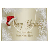 Santa Hat Snowflake Gold Christmas Groot Cadeauzakje (Voorkant)