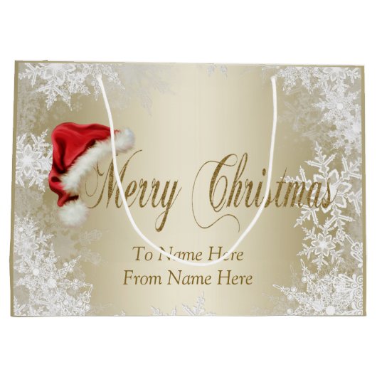 Santa Hat Snowflake Gold Christmas Groot Cadeauzakje (Achterkant)