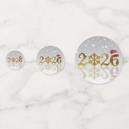 Santa Hat & Snowflake | Golden Happy New Year 2026 Confetti (Achterkanten)
