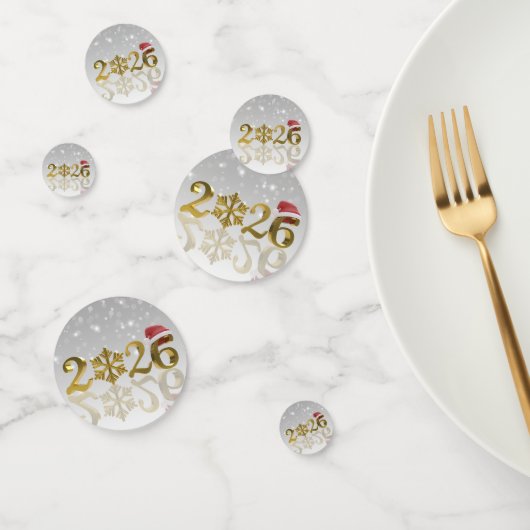 Santa Hat & Snowflake | Golden Happy New Year 2026 Confetti (Groep)