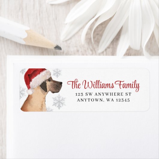 Santa Hat Snowflake Great Dane Retouradres Etiket (Insitu)