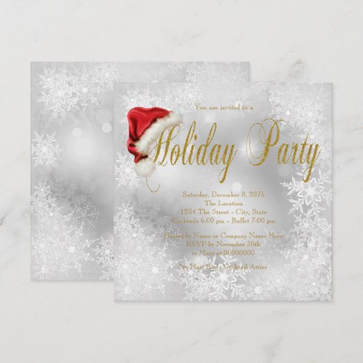 Santa Hat Snowflake Holiday Party Kaart (Voorkant / Achterkant)