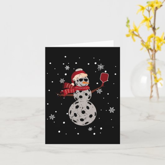 Santa Hat Snowman Familie Kerstmis Matching Pickle Kaart (Gele Bloem)