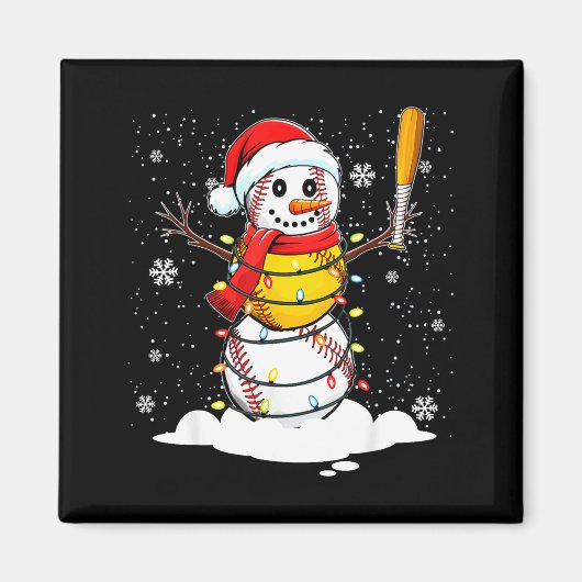 Santa Hat Snowman Xmas Funny Baseball Softball Chr Magneet (Voorkant)