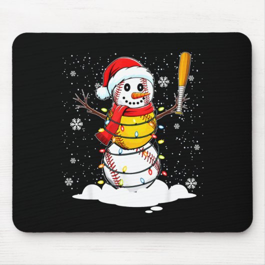 Santa Hat Snowman Xmas Funny Baseball Softball Chr Muismat (Voorkant)