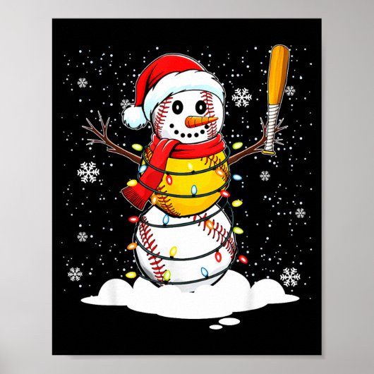 Santa Hat Snowman Xmas Funny Baseball Softball Chr Poster (Voorkant)