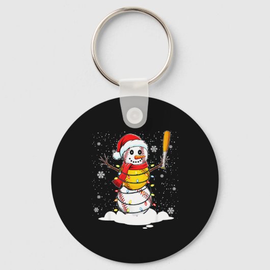Santa Hat Snowman Xmas Funny Baseball Softball Chr Sleutelhanger (Voorkant)