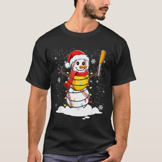 Santa Hat Snowman Xmas Funny Baseball Softball Chr T-shirt (Voorkant)