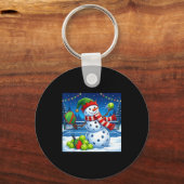 Santa Hat Snowman Xmas Funny Ckleball Christmas  Sleutelhanger (Voorkant)