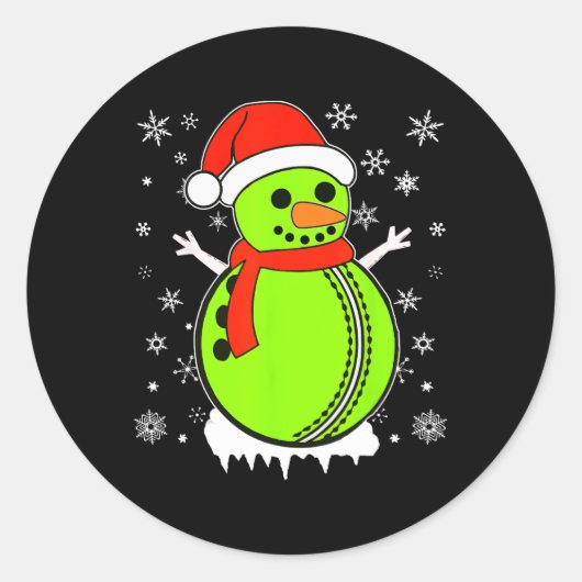 Santa Hat Snowman Xmas Funny Cricket Ll Lover Chri Ronde Sticker (Voorkant)