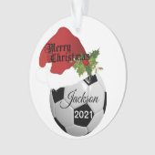 Santa Hat Soccer Design | DIY-naam Ornament (voorkant)