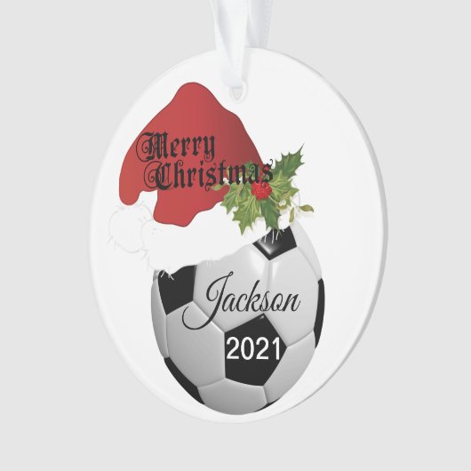 Santa Hat Soccer Design | DIY-naam Ornament (voorkant)