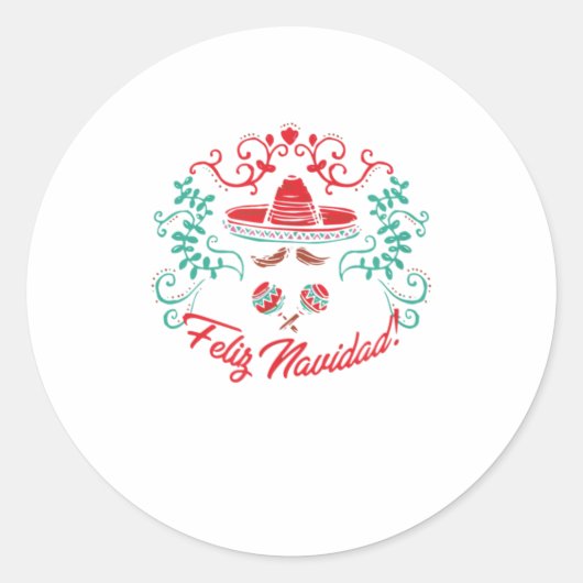 Santa Hat Sombrero Kerstmis Mexico Feliz Navidad Ronde Sticker (Voorkant)