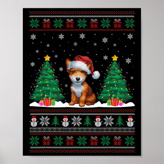 Santa Hat Speelgoed Fox Terrier Dog Xmas Tree Ligh Poster (Voorkant)