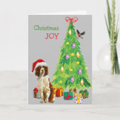 Santa Hat Springer-spaniel en kerstboom Feestdagen Kaart (Voorkant)
