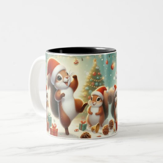 Santa Hat Squirrel Celebration Coffee Mok (Voorkant links)