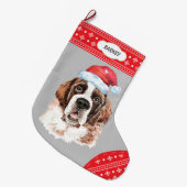 Santa Hat St Bernard Snowflake Border Grote Kerstsok (Voorkant (Hangend))