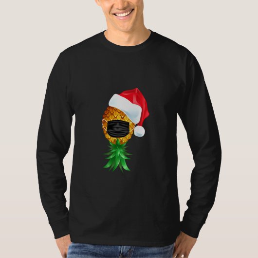 Santa Hat Swinger ondersteboven ananas Masker Long T-shirt (Voorkant)