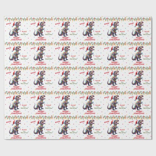 Santa Hat T-Rex Dinosaurus Kinder Kerstmis Cadeaupapier (Vlak)