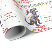 Santa Hat T-Rex Dinosaurus Kinder Kerstmis Cadeaupapier (Rol Hoek)