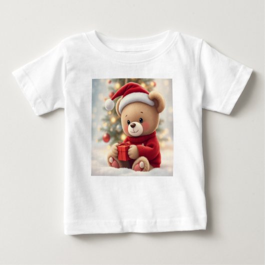 Santa Hat Teddy Bear Baby Shirt – Kerstcadeau (Voorkant)