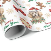 Santa Hat Toy Poodle Dog Christmas Cadeaupapier (Rol Hoek)