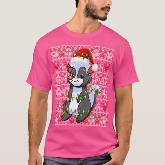 Santa Hat Ugly Christmas Light Skunk T-shirt (Voorkant)