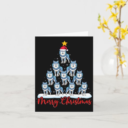 Santa Hat Ugly Xmas Funny Wolf Christmas Tree Kaart (Gele Bloem)