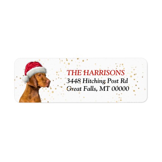 Santa Hat Vizsla Dog Return Address Etiket (Voorkant)