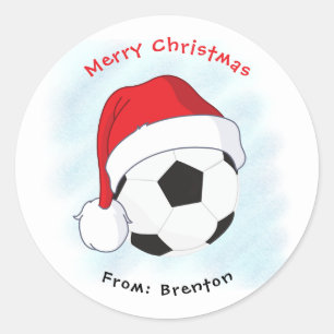 Santa Hat Voetbal Merry Kerstmis Ronde Sticker